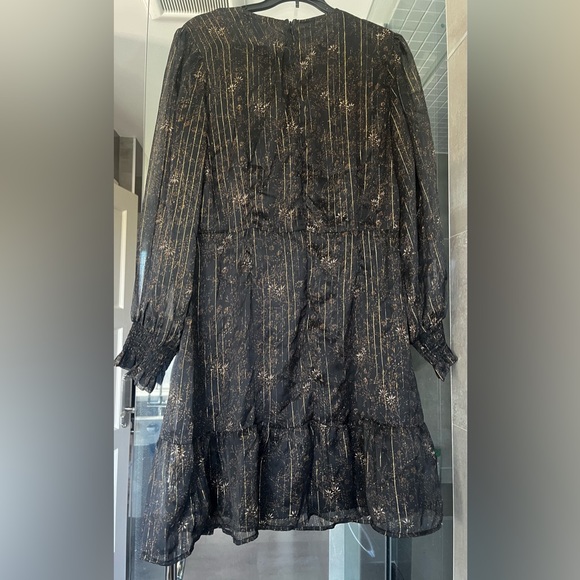Black sheer long sleeve dress New Look. New w tag Sz 10. Gold stripes above knee - Picture 2 of 3